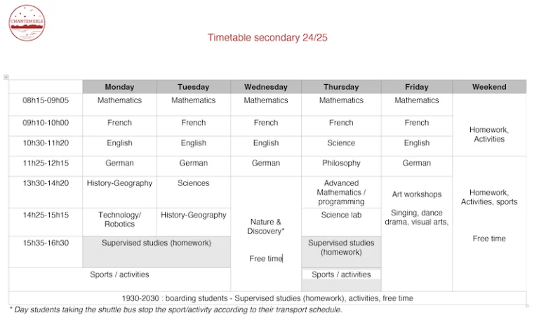 timetable-secondary chantemerle